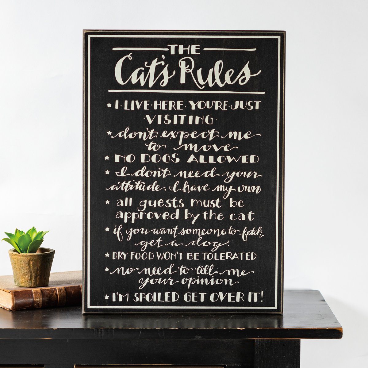 Hilarious Cat's Rules Wooden Box Sign - Funny Pet Home Decor Gift