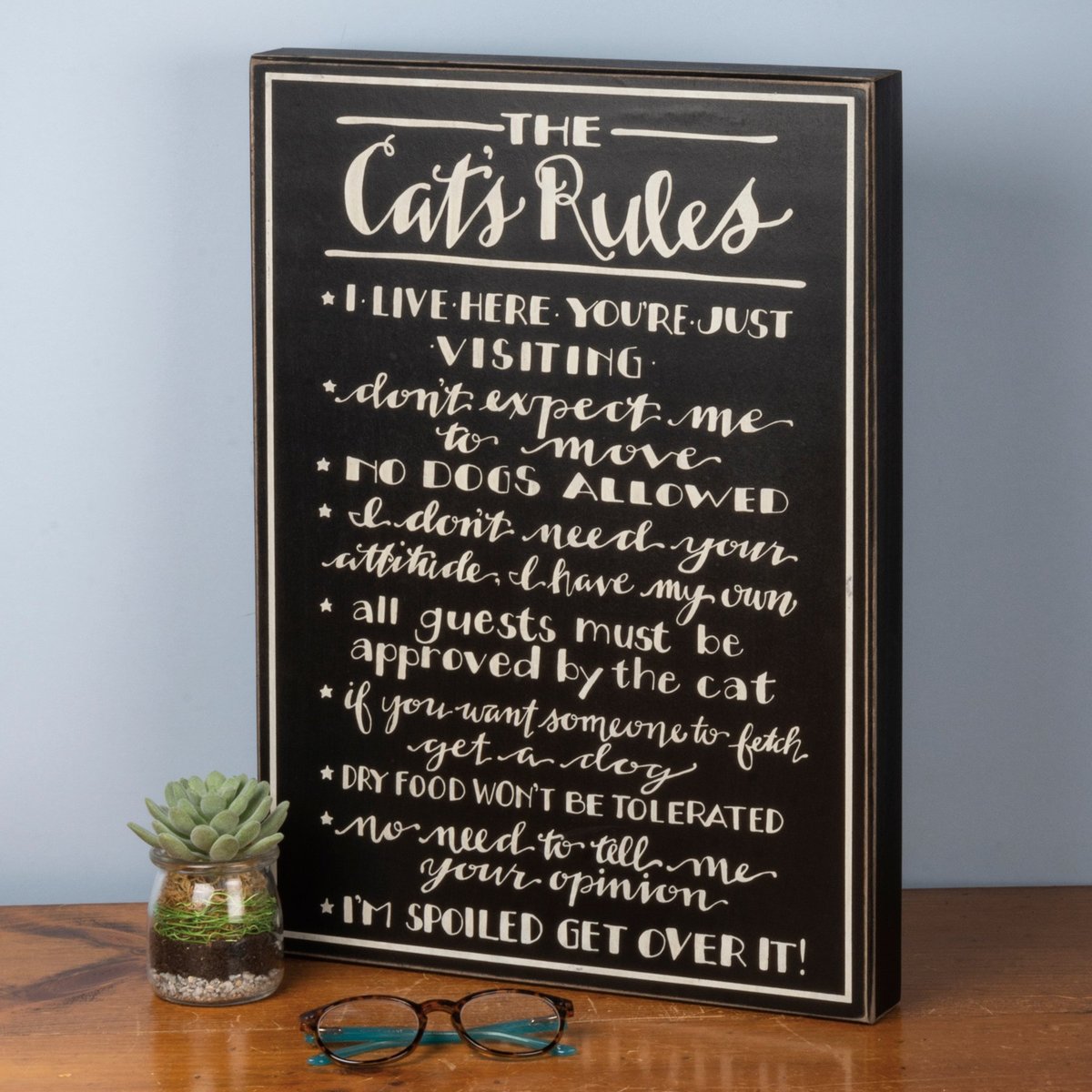 Hilarious Cat's Rules Wooden Box Sign - Funny Pet Home Decor Gift