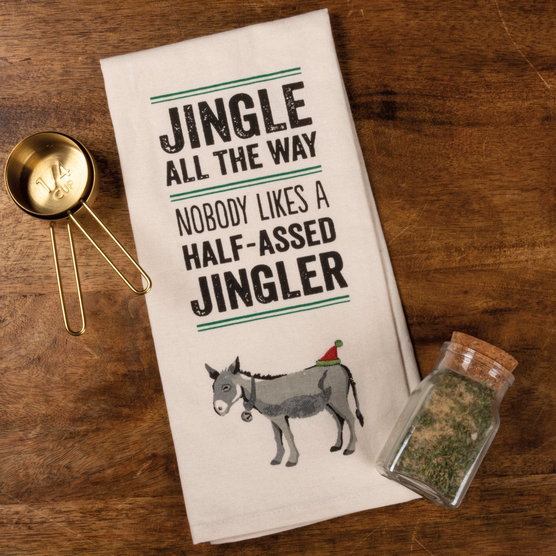 Funny 'Jingle All The Way' Donkey Christmas Kitchen Towel - Absorbent Cotton