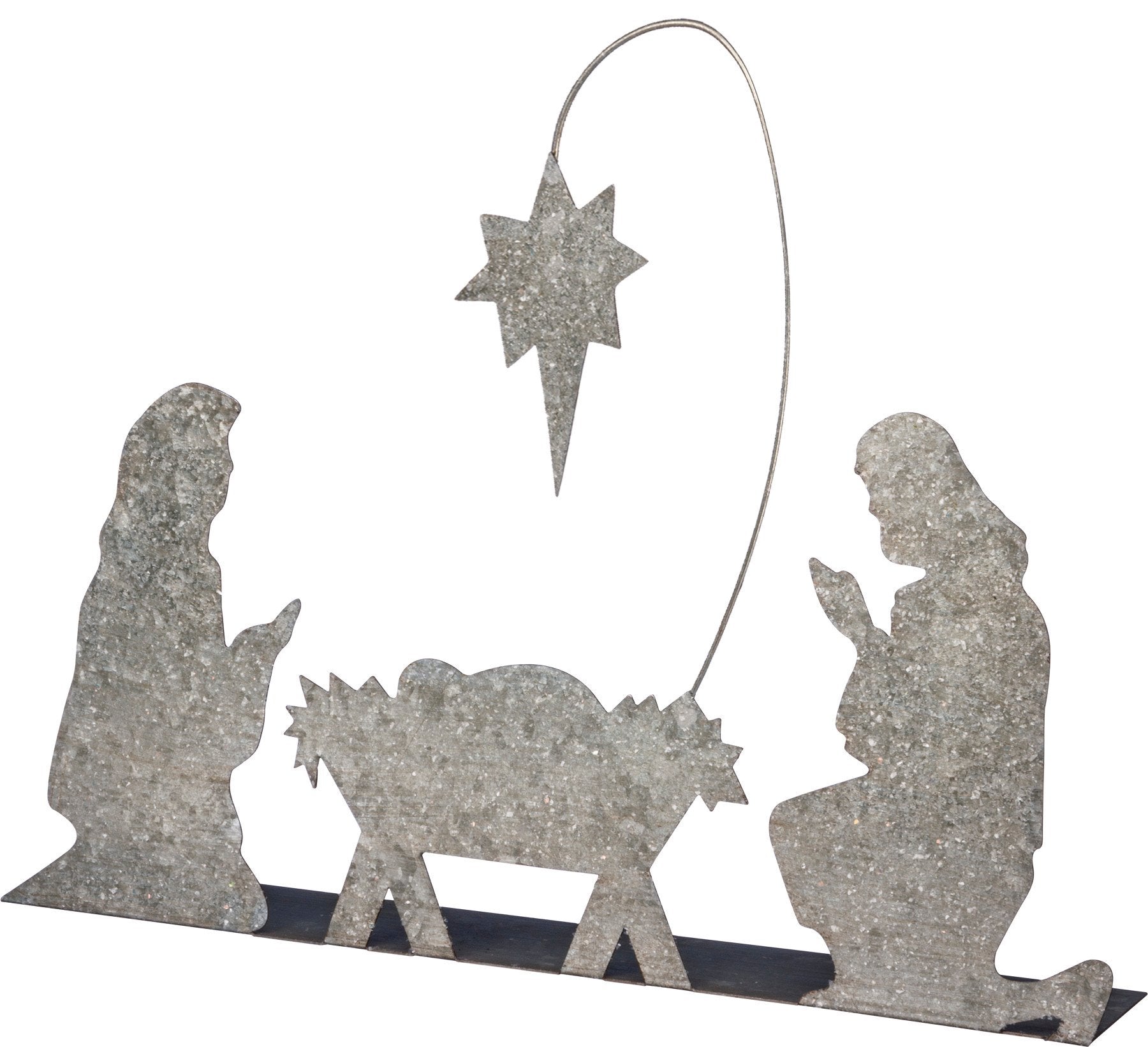 Charming Galvanized Metal Holy Family Nativity Scene Stand Up Decor