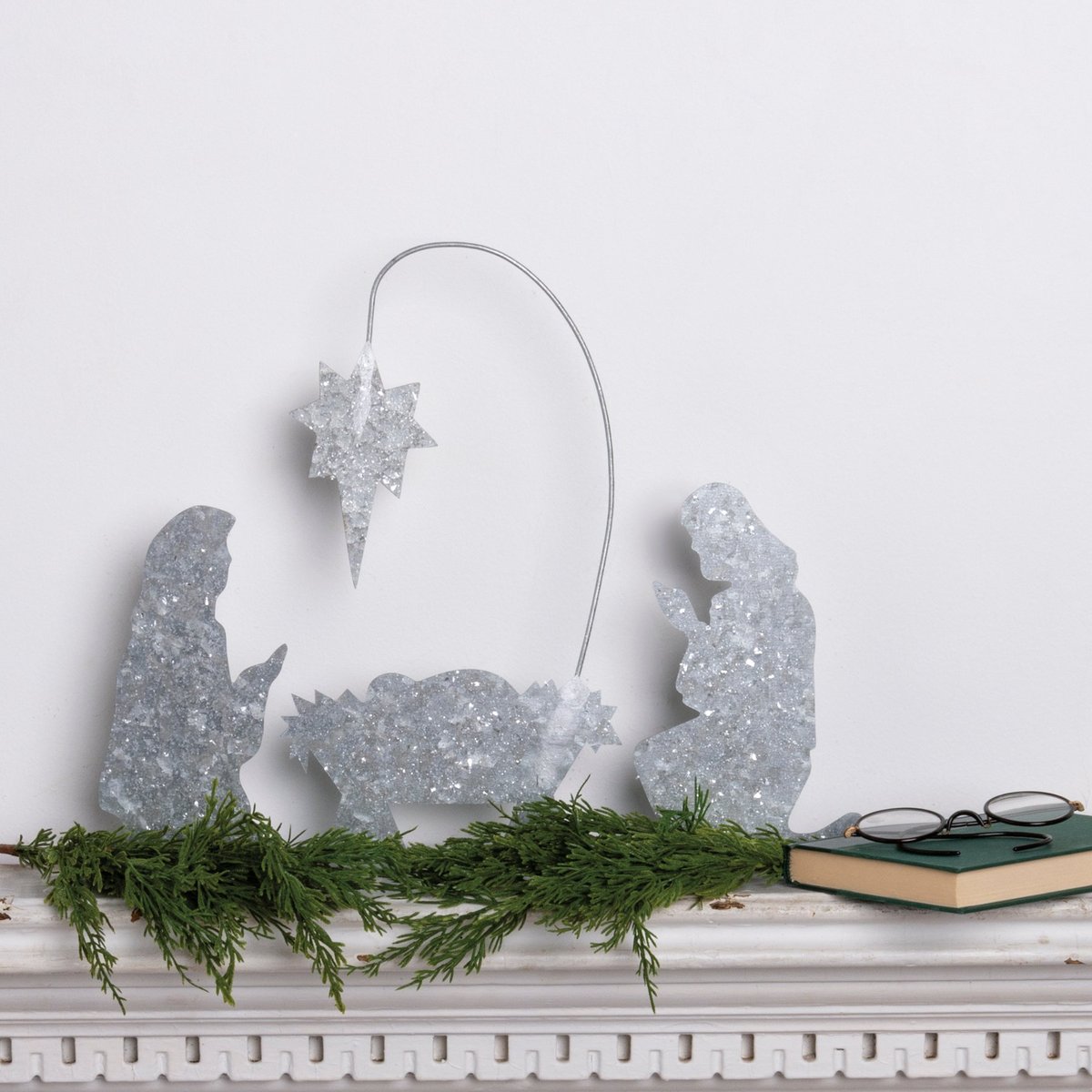 Charming Galvanized Metal Holy Family Nativity Scene Stand Up Decor