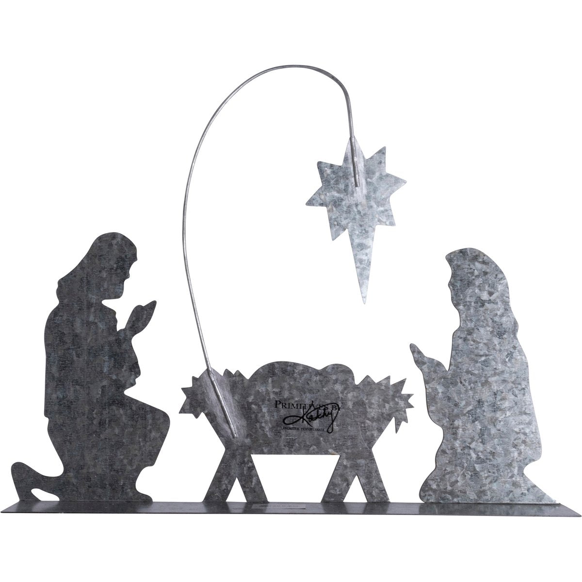 Charming Galvanized Metal Holy Family Nativity Scene Stand Up Decor