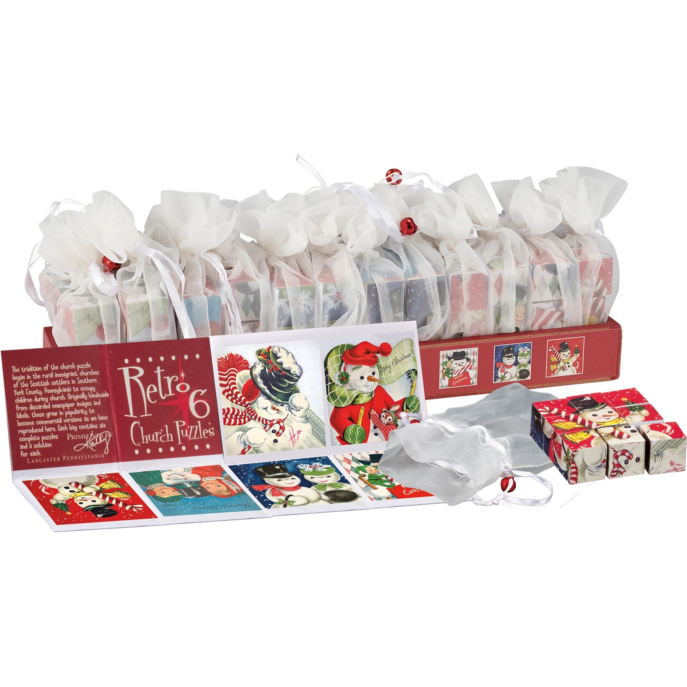 Charming Retro Snowman Church Block Puzzle Set - 6 Festive Holiday Designs