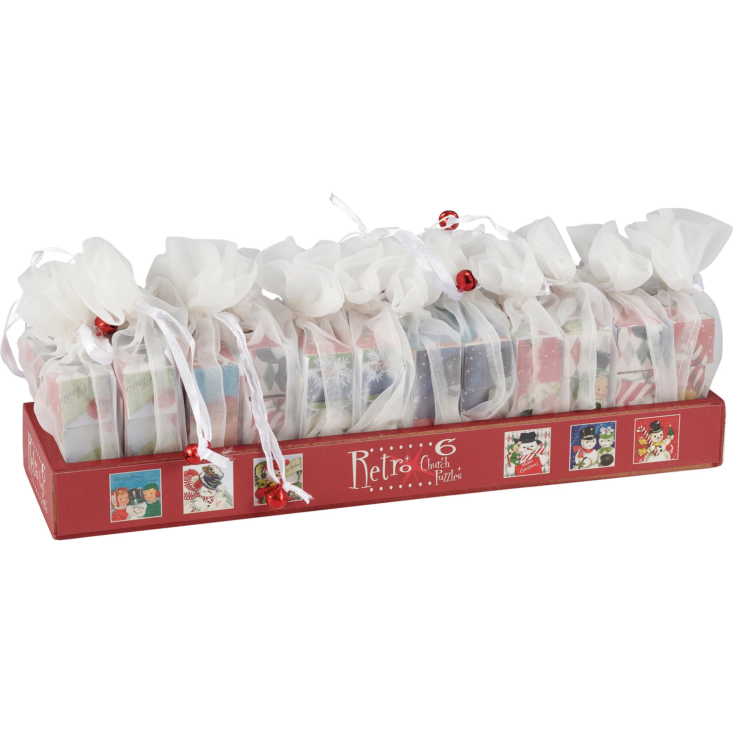 Charming Retro Snowman Church Block Puzzle Set - 6 Festive Holiday Designs