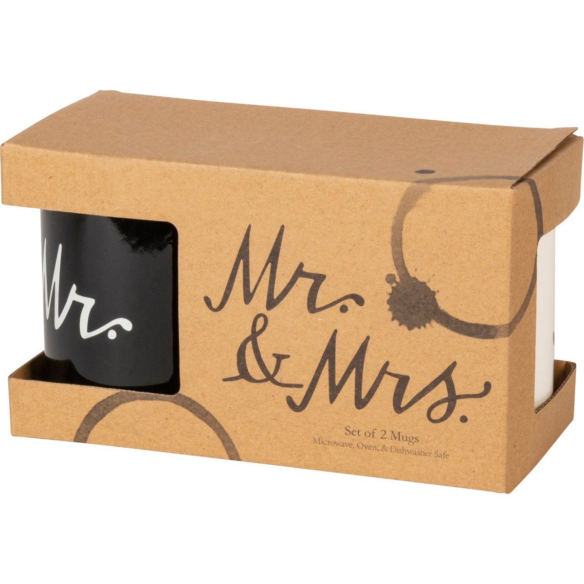 Elegant Mr. & Mrs. Stoneware Mug Set - 20oz, Microwave, Oven, Dishwasher Safe