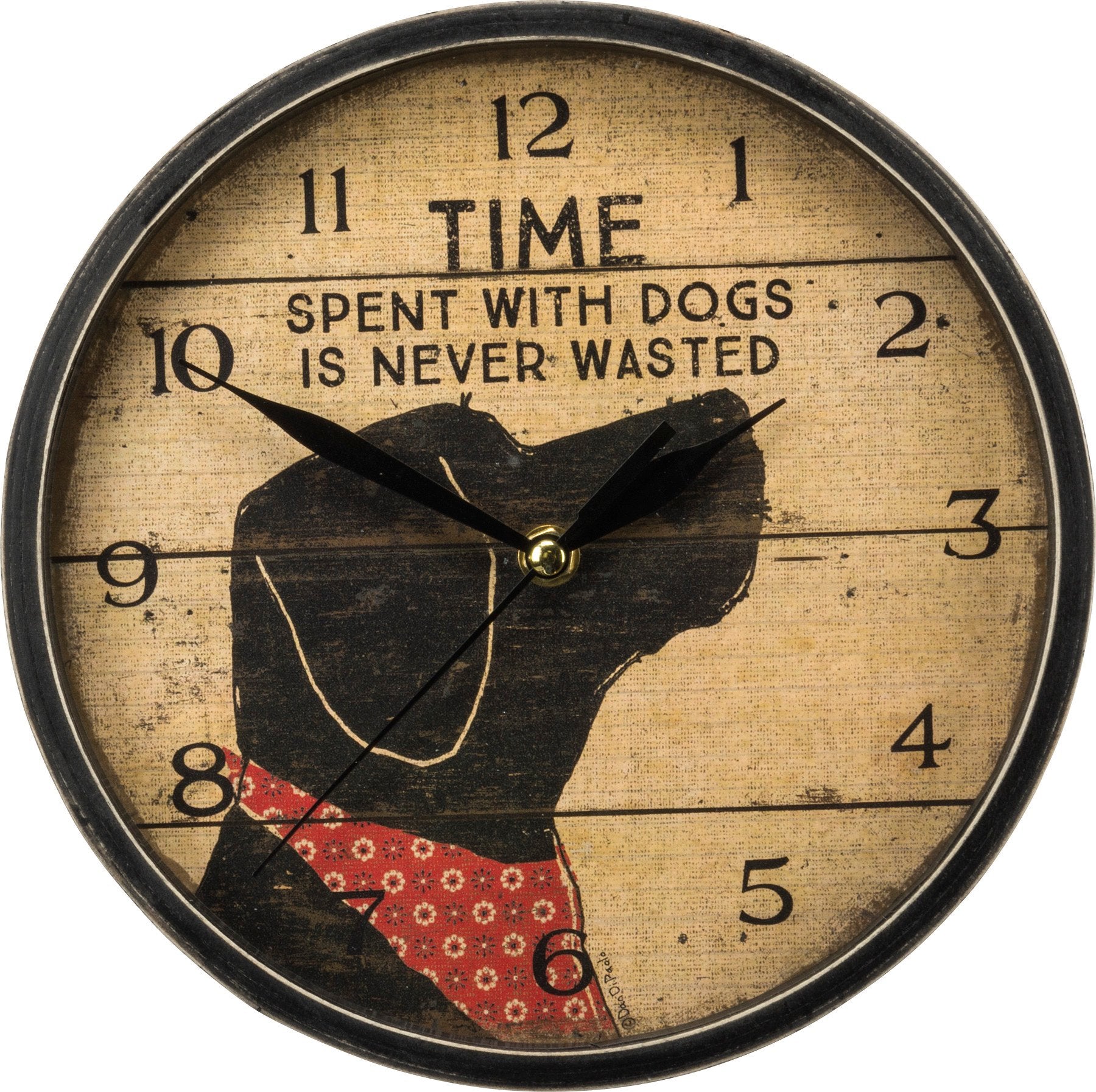 Charming Dog Silhouette Wood Wall Clock with Heartwarming 'Time with Dogs' Sentiment