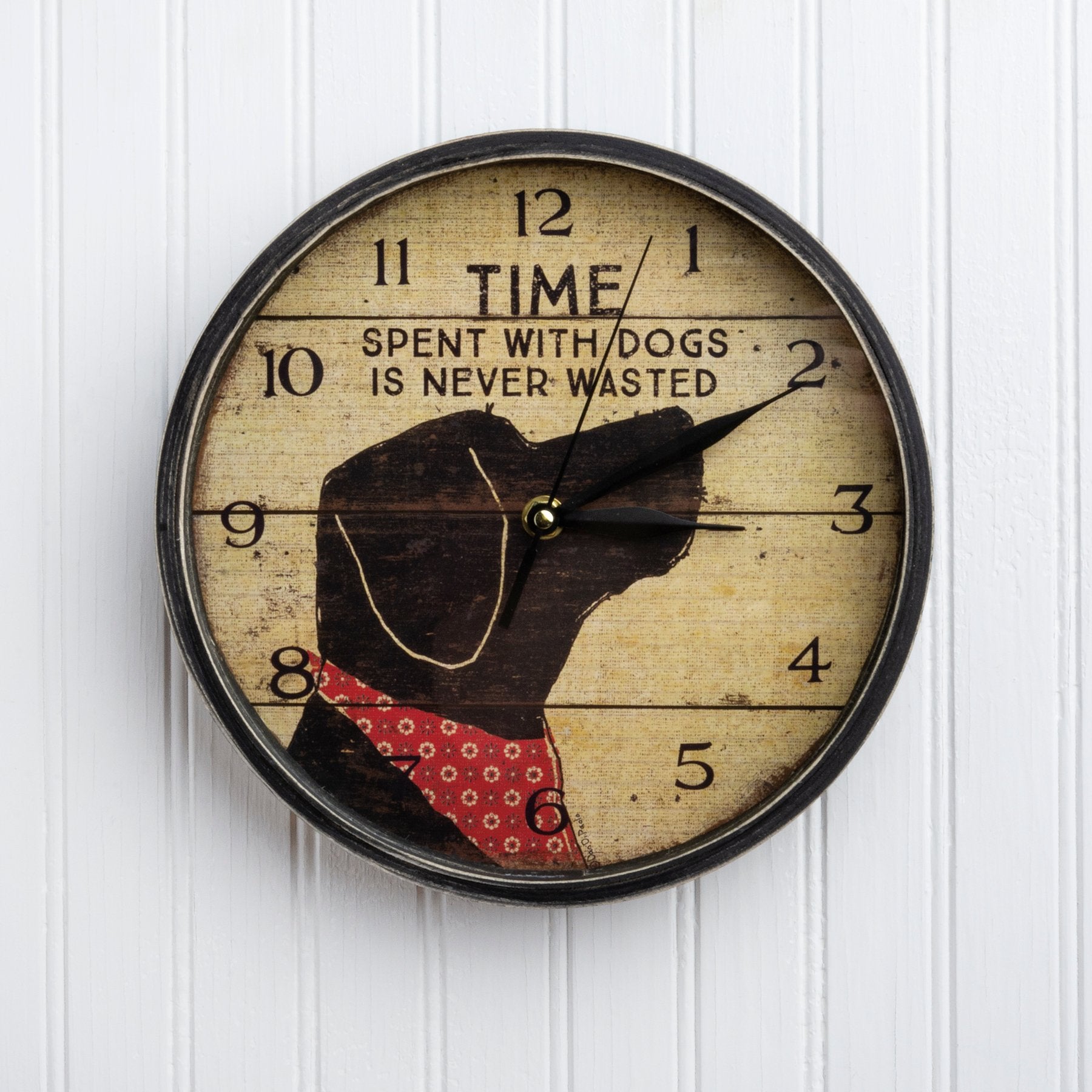 Charming Dog Silhouette Wood Wall Clock with Heartwarming 'Time with Dogs' Sentiment