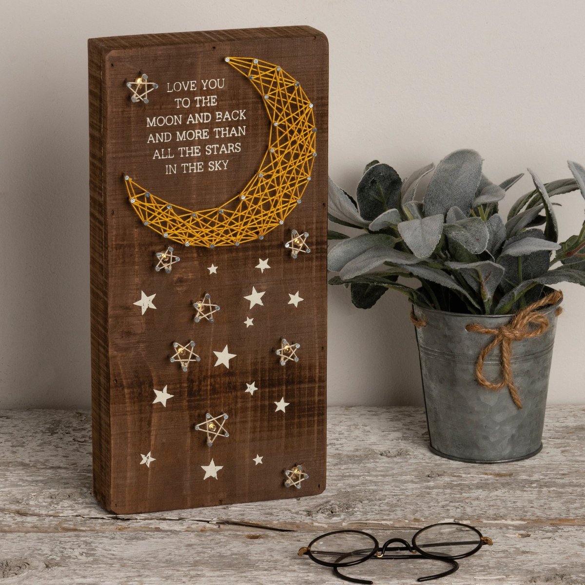 Lighted 'Love You Moon and Back' String Art Box Sign with Timer