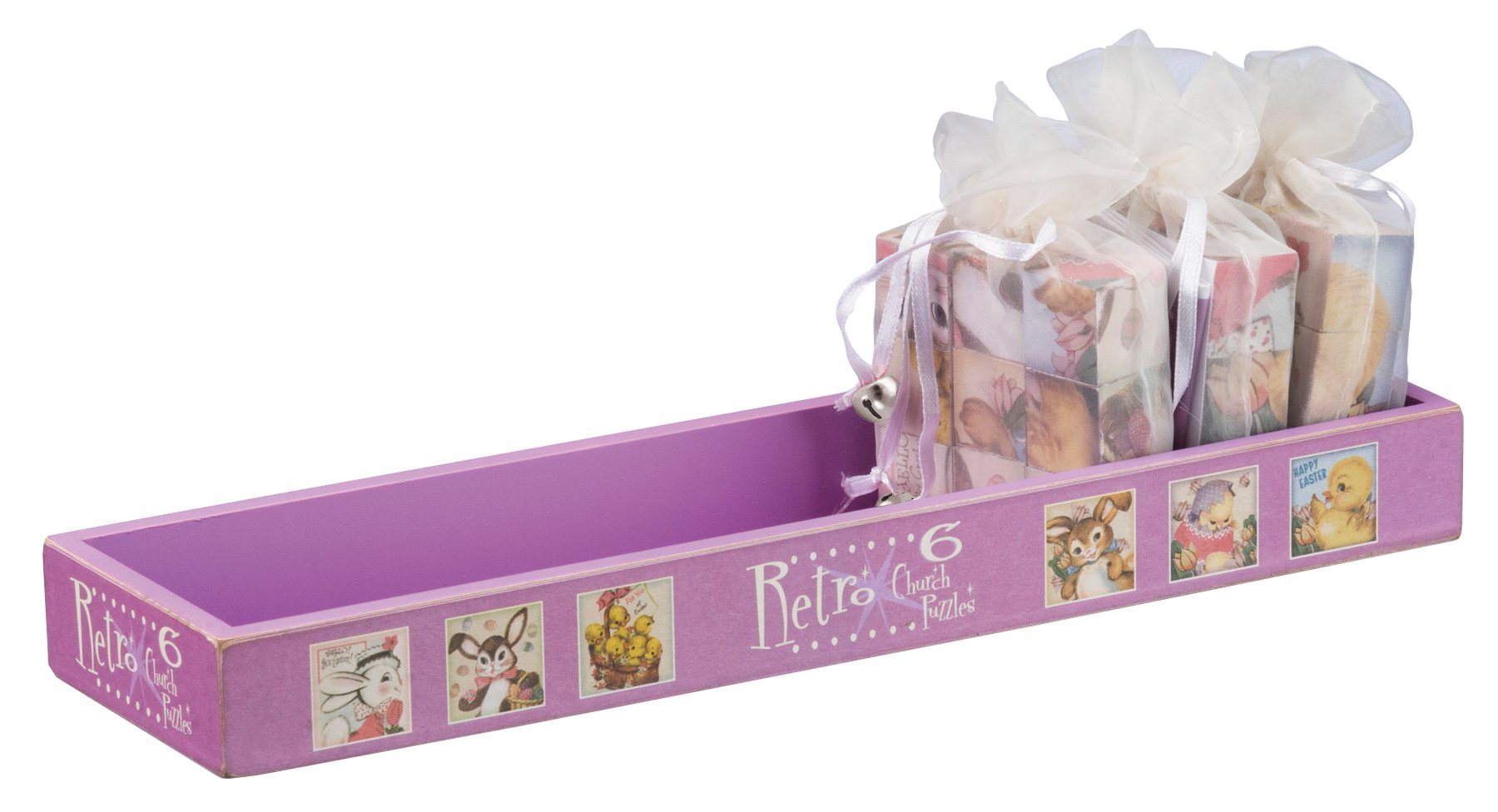 Vintage Easter Church Puzzle Six-in-One Set - Retro Wooden Block Puzzles