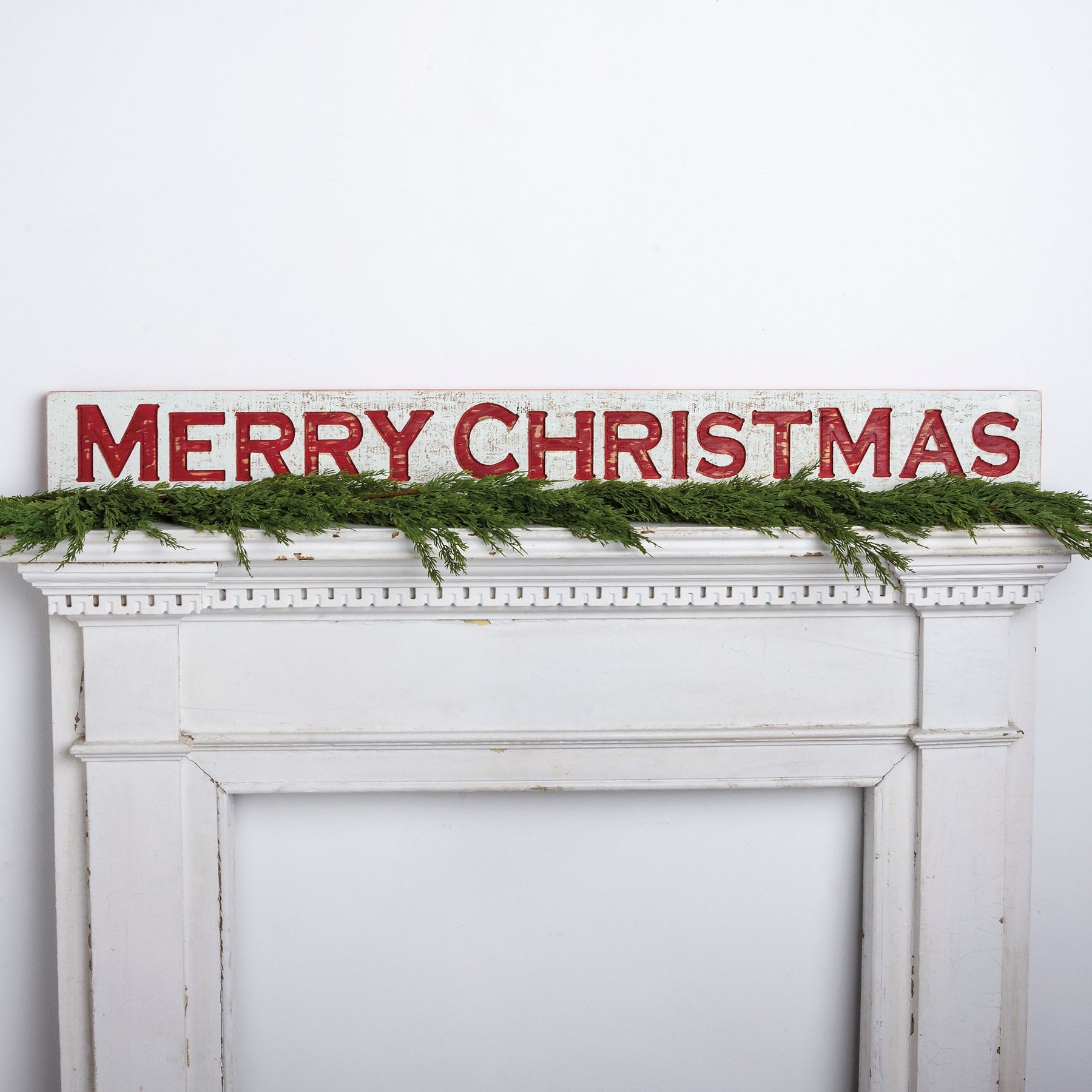 Festive Distressed Wood Merry Christmas Carved Sign, Holiday Home Wall Decor