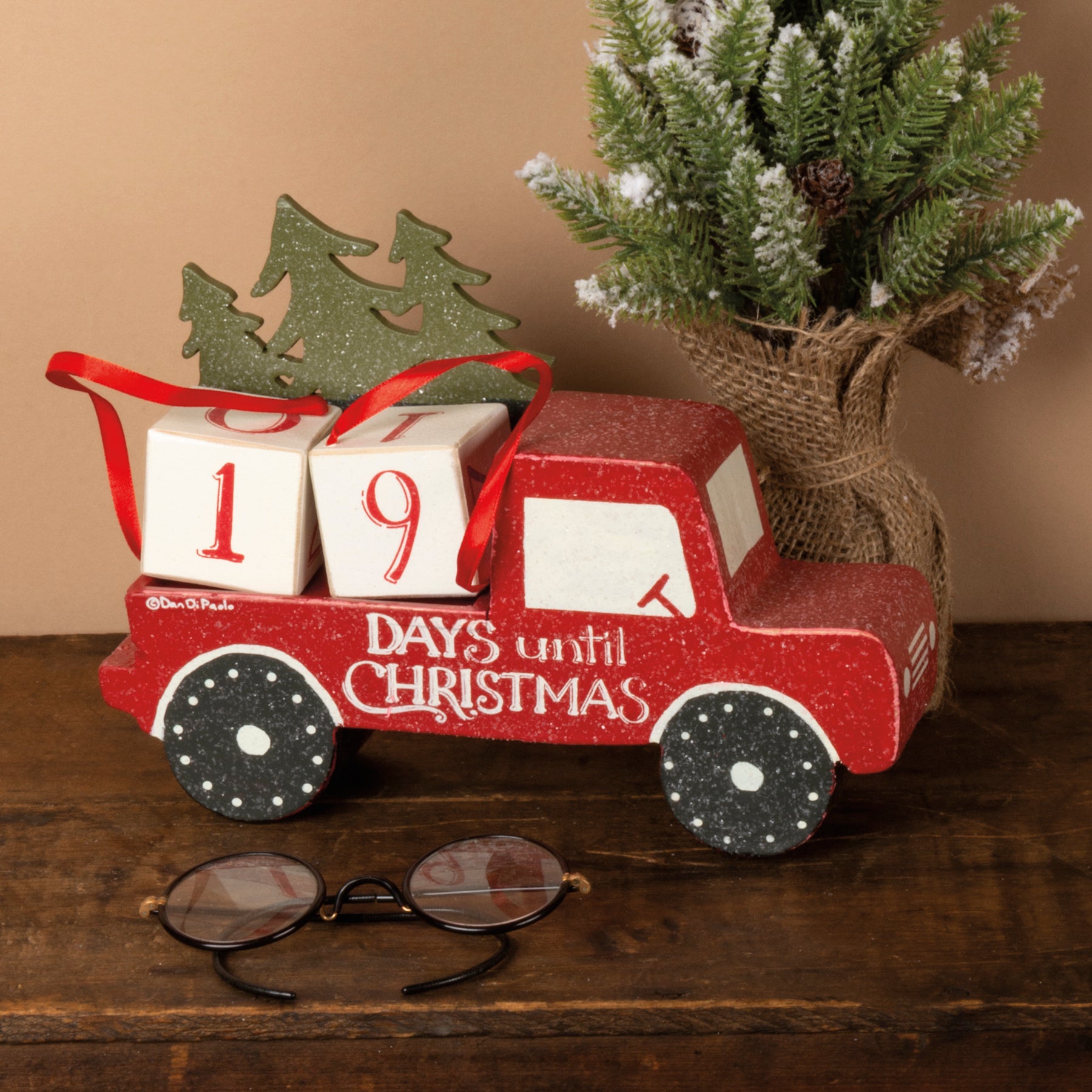 Rustic Christmas Tree Truck Block Countdown: Festive Holiday Decor Display
