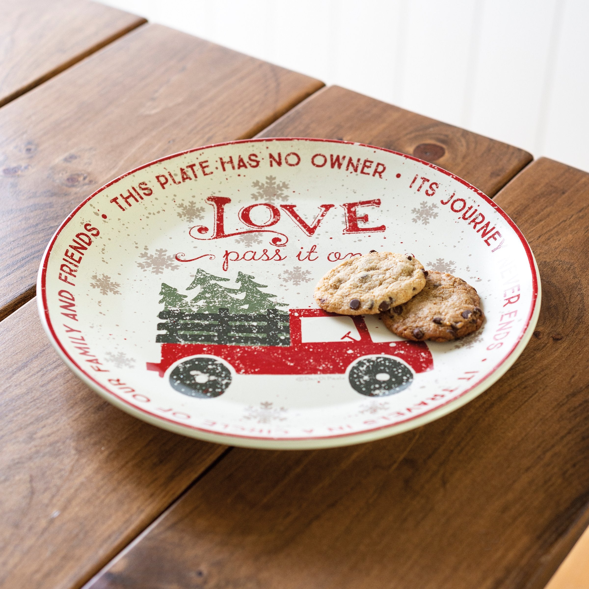 Rustic Christmas Stoneware Giving Plate - 'Love Pass It On' Sentiment Decor