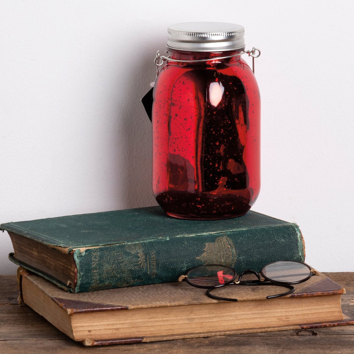 Sparkling Red Mercury Glass LED Lantern with Timer & Wire Handle