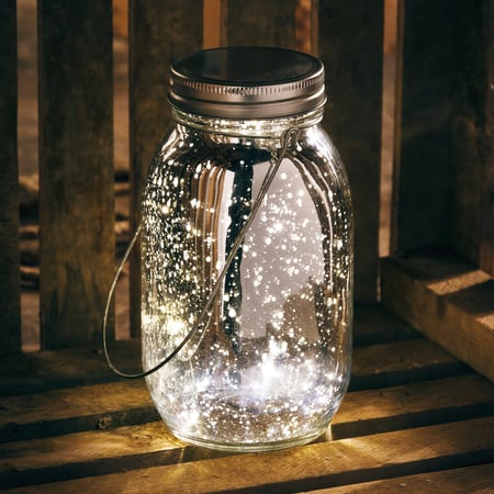 Sparkling Red Mercury Glass LED Lantern with Timer & Wire Handle