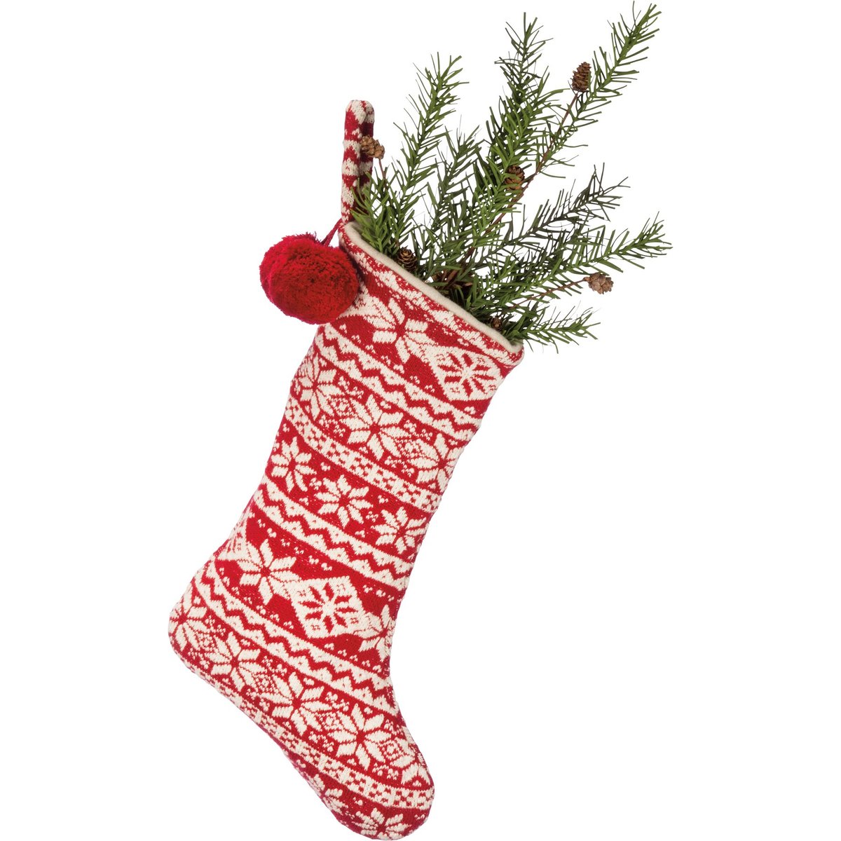 Rustic Nordic Knit Christmas Stocking with Charming Pom Pom Details