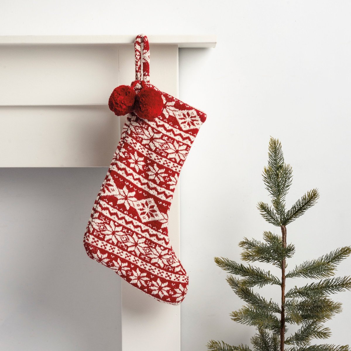 Rustic Nordic Knit Christmas Stocking with Charming Pom Pom Details