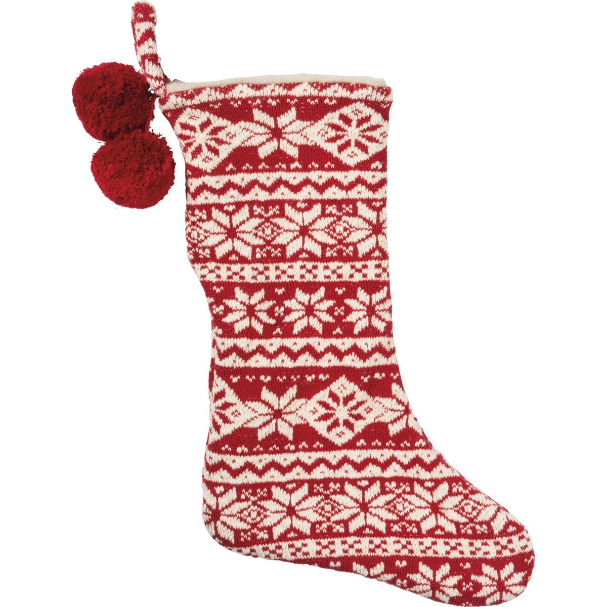 Rustic Nordic Knit Christmas Stocking with Charming Pom Pom Details
