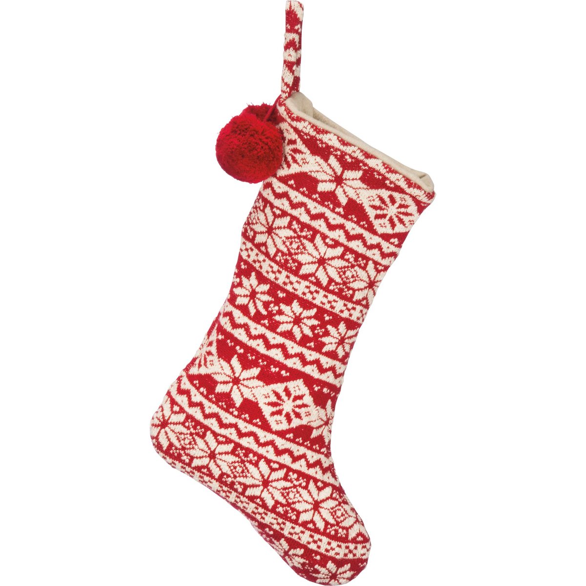 Rustic Nordic Knit Christmas Stocking with Charming Pom Pom Details
