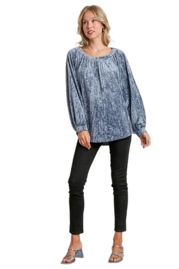 Umgee USA Texture Velvet High Low Hem Long Sleeve Top