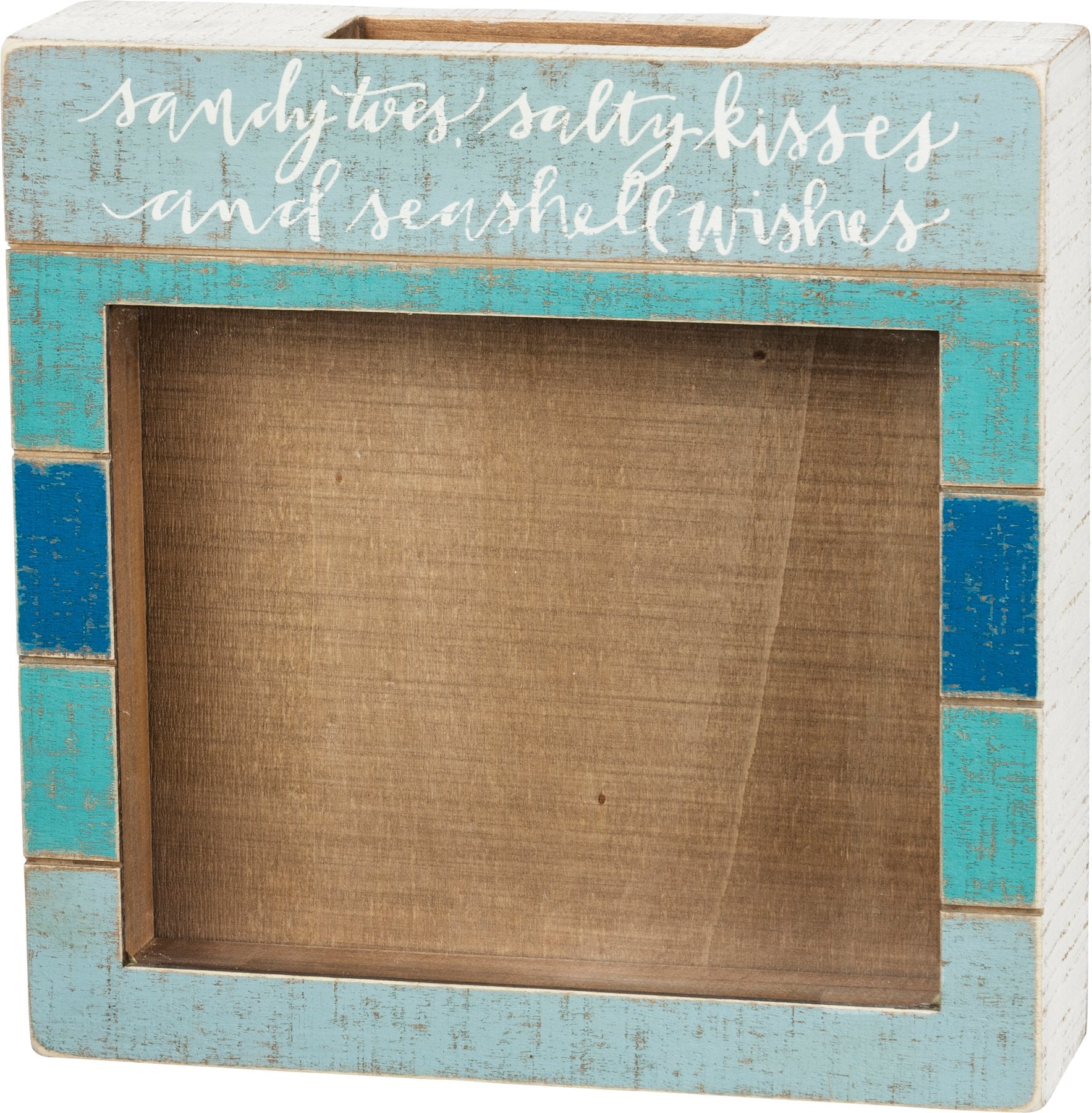 Coastal Beach Decor Wooden Shell Holder Box Sign - Sandy Toes Salty Kisses