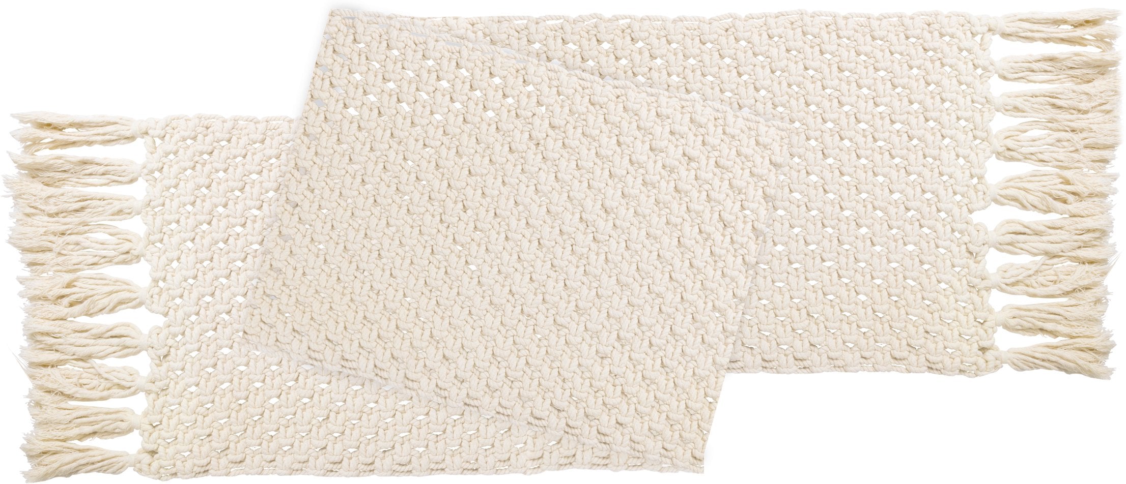 Bohemian Hand-Woven Macrame Table Runner with Knotted Fringe Trim for Home Decor