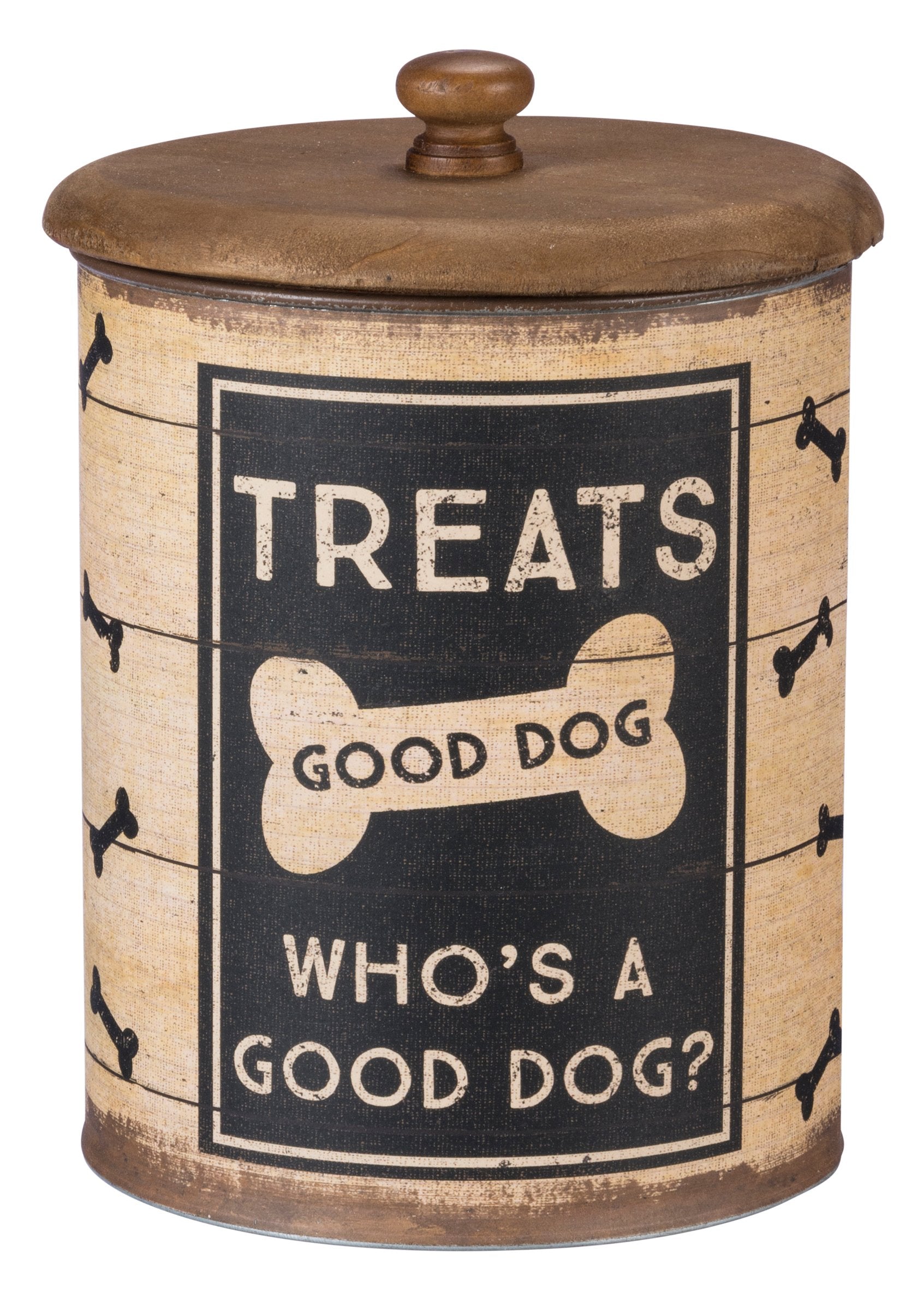 Charming Rustic Galvanized Metal Dog Treat Canister Set with Wooden Lids