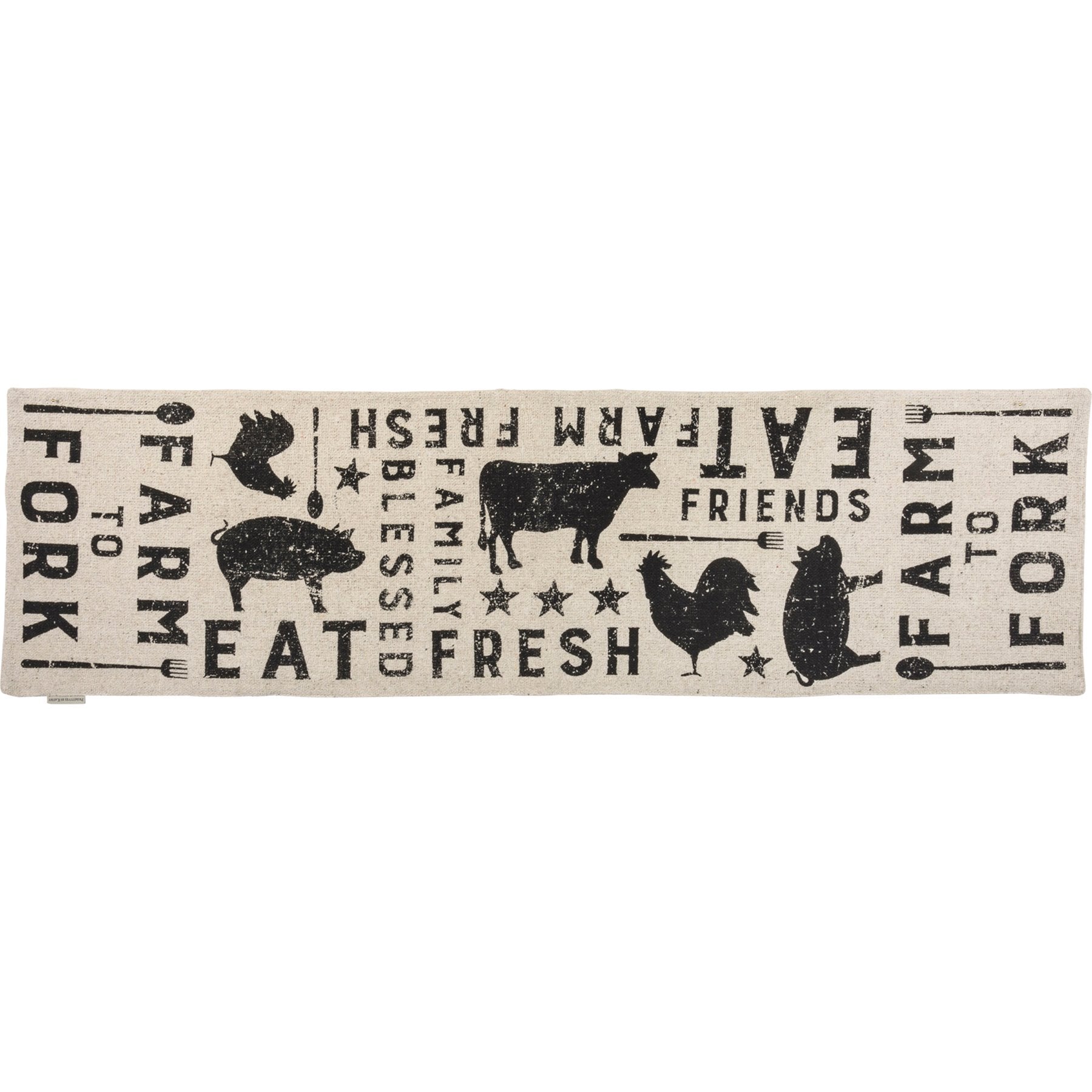 Rustic Farmhouse Black White Cotton Table Runner Utensil Animal Star Design