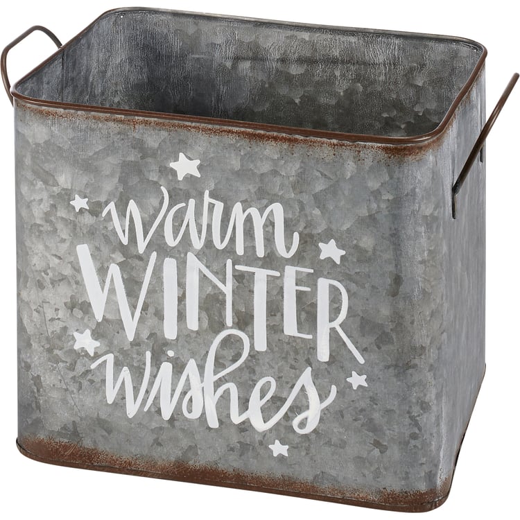 Charming Galvanized Metal 'Let It Snow' & 'Warm Winter Wishes' Christmas Bin Set