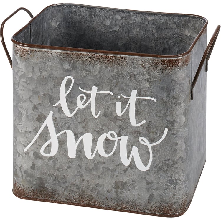 Charming Galvanized Metal 'Let It Snow' & 'Warm Winter Wishes' Christmas Bin Set