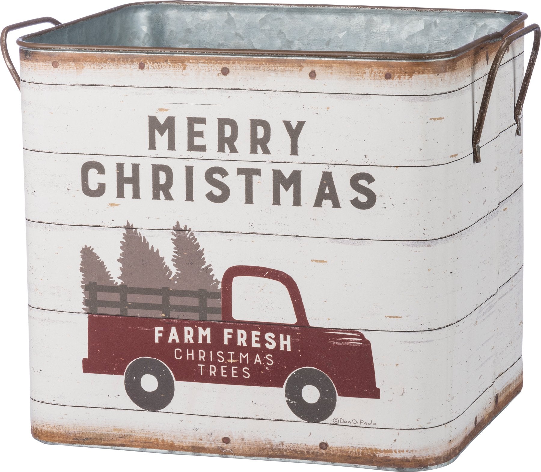 Rustic Farm Fresh Christmas Trees Metal Bin Set - Holiday Home Decor