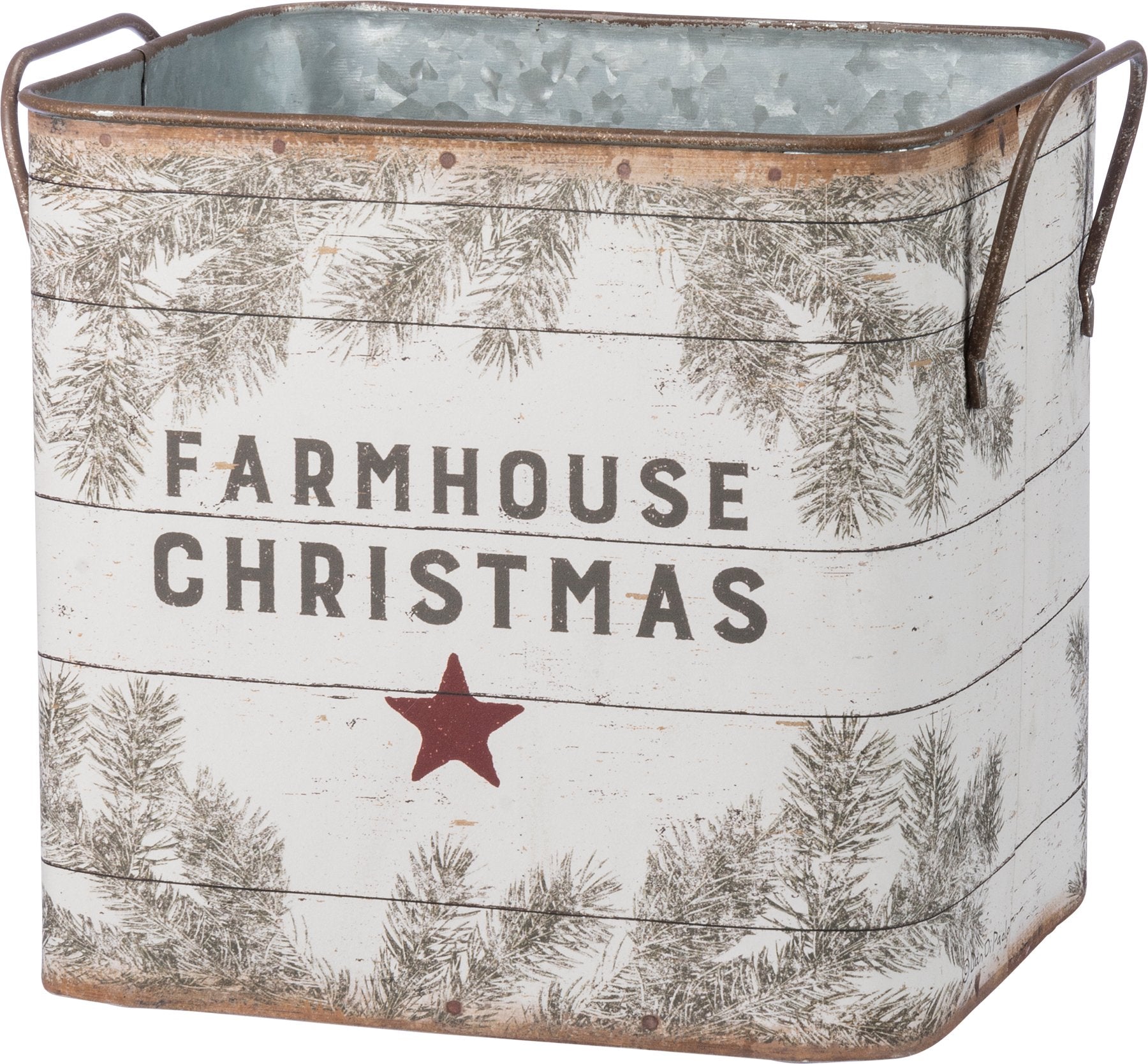 Rustic Farm Fresh Christmas Trees Metal Bin Set - Holiday Home Decor
