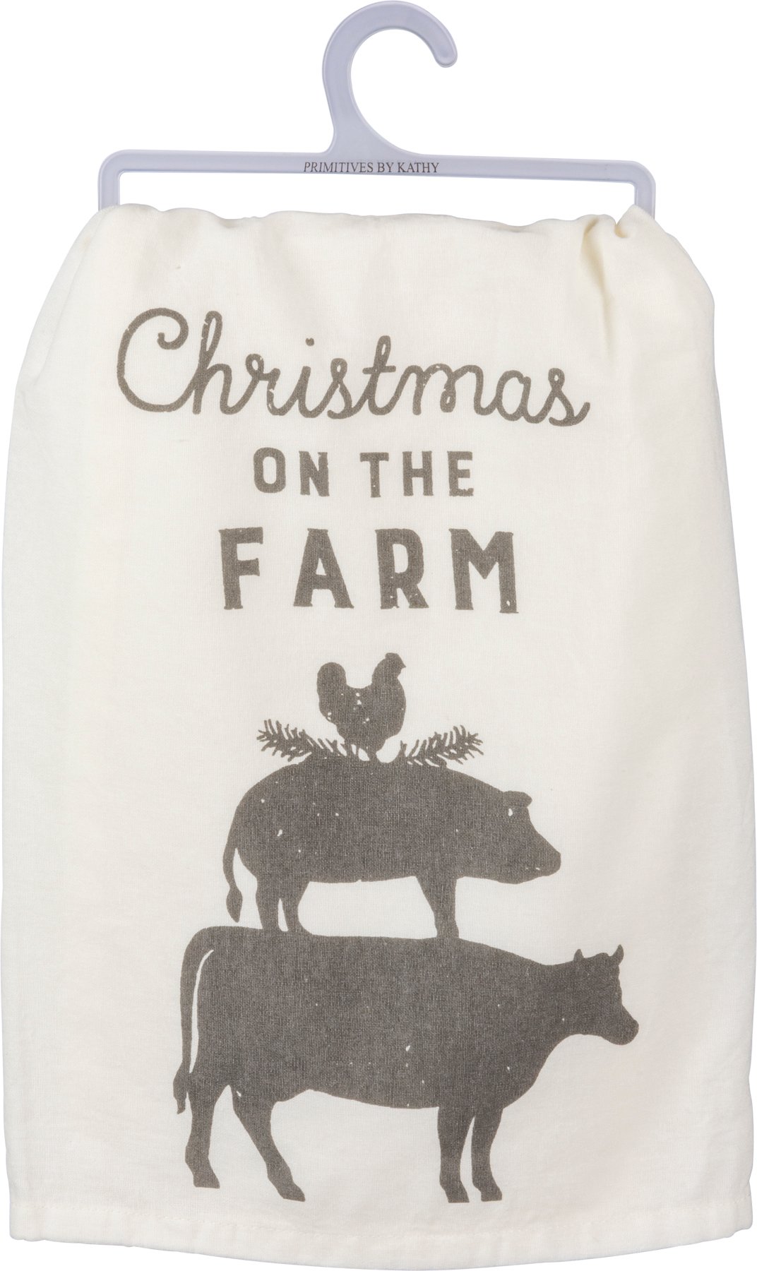 Distressed Cotton Christmas Farm Animals Kitchen Towel - Rustic Holiday Decor