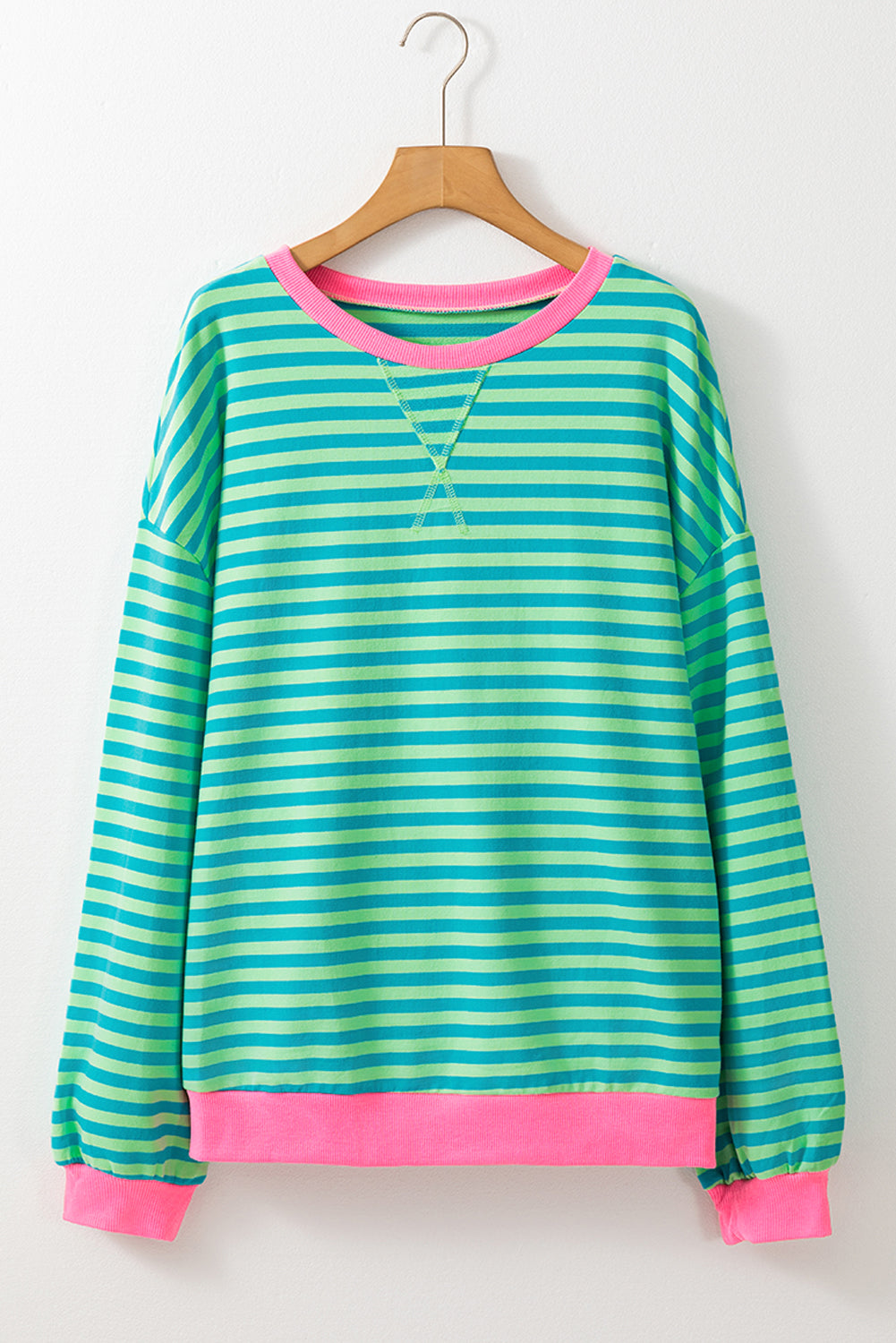 Sky Blue Stripe Contrast Edge Oversized Pullover