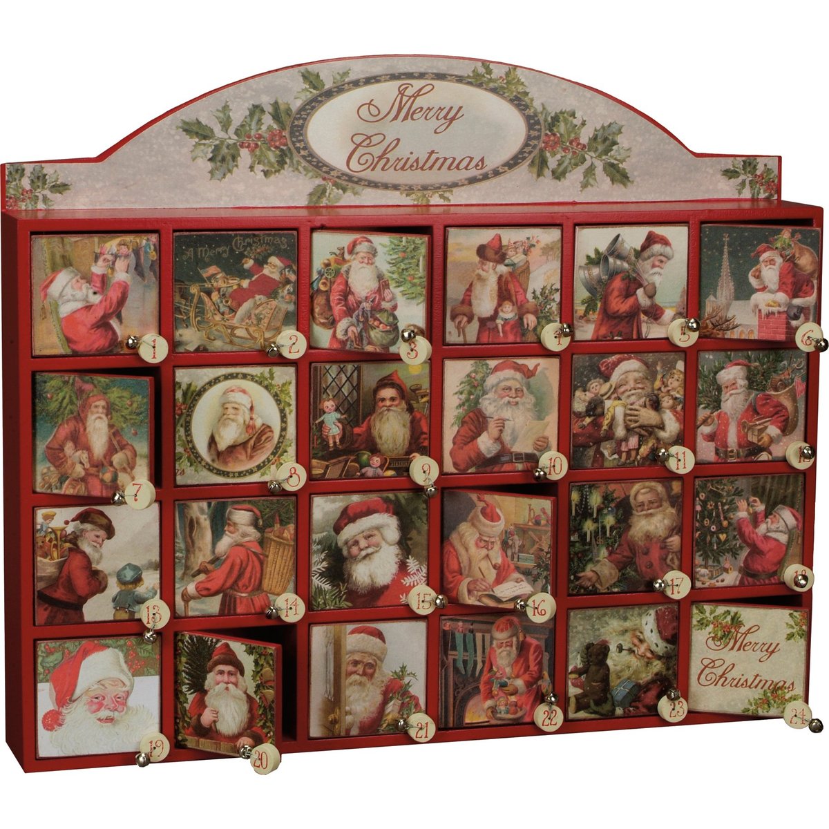 Delightful Vintage Santas Christmas Countdown Box with Daily Treat Compartments