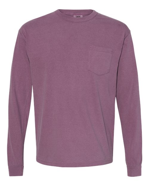 Comfort Colors Unisex Garment-Dyed Heavyweight Long Sleeve Pocket T-Shirt 4410 - Berry