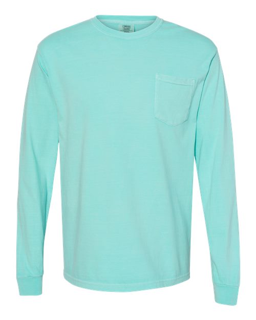 Comfort Colors Unisex Garment-Dyed Heavyweight Long Sleeve Pocket T-Shirt 4410 - Chalky Mint