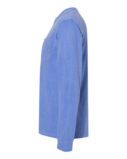 Comfort Colors Unisex Garment-Dyed Heavyweight Long Sleeve Pocket T-Shirt 4410 - Flo Blue