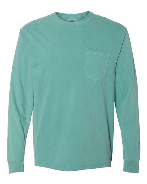 Comfort Colors Unisex Garment-Dyed Heavyweight Long Sleeve Pocket T-Shirt 4410 - Seafoam