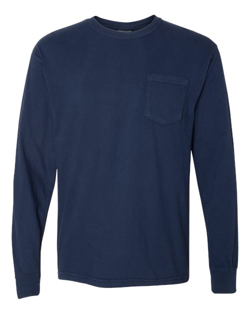 Comfort Colors Unisex Garment-Dyed Heavyweight Long Sleeve Pocket T-Shirt 4410 - True Navy