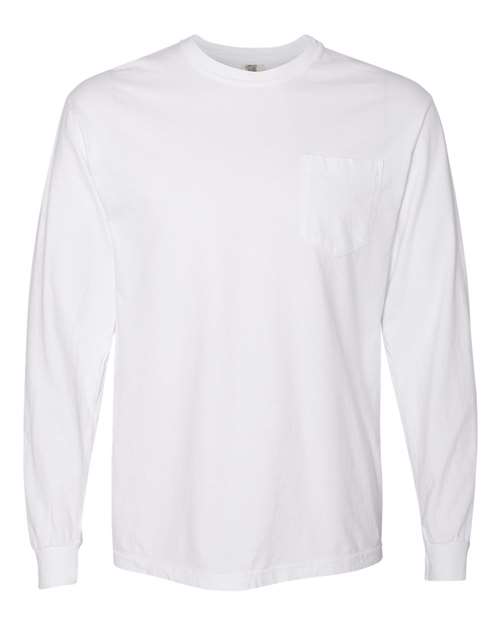 Comfort Colors Unisex Garment-Dyed Heavyweight Long Sleeve Pocket T-Shirt 4410 - White