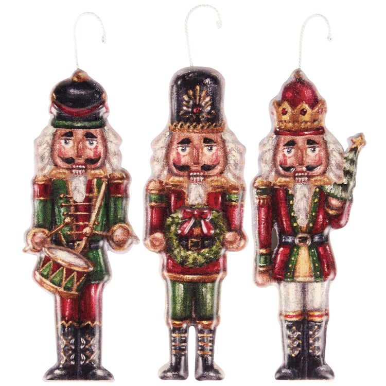 Charming Metal Nutcracker Christmas Tree Ornaments Set, Rustic Embossed Holiday Decor