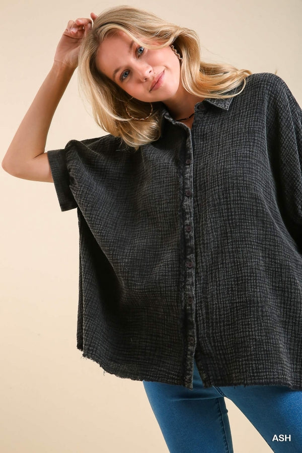 Umgee Cotton Gauze Mineral Wash Button Down Top