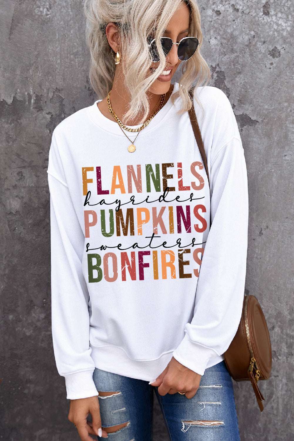 Black FLANNELS PUMPKINS BONFIRES Graphic Sweatshirt