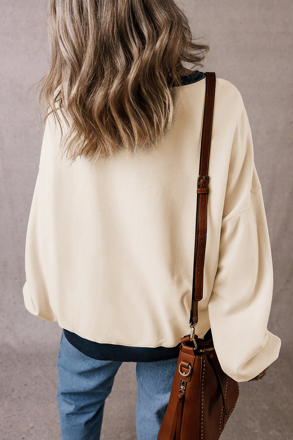 White Pumpkin Season Bow Colorblock Edge Graphic Sweatshirt