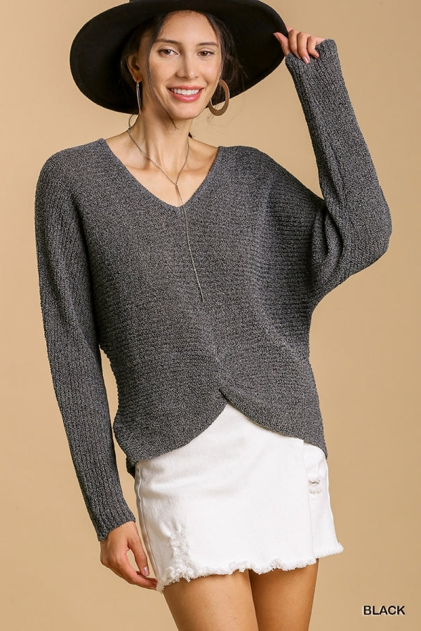 Umgee Twist Front Long Sleeve Pullover Sweater