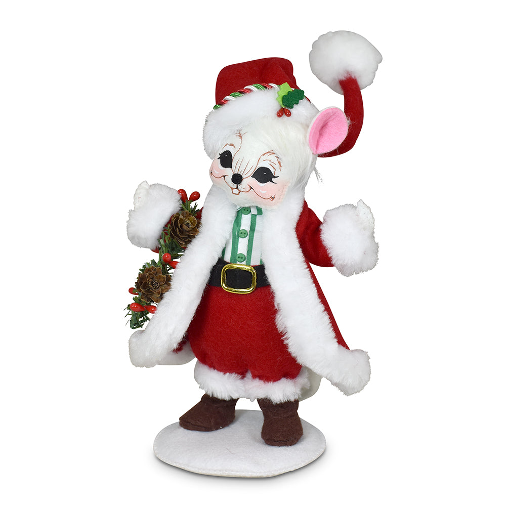 Festive 6-inch Snowy Day Santa Mouse Figurine with Wreath & Holly Accents