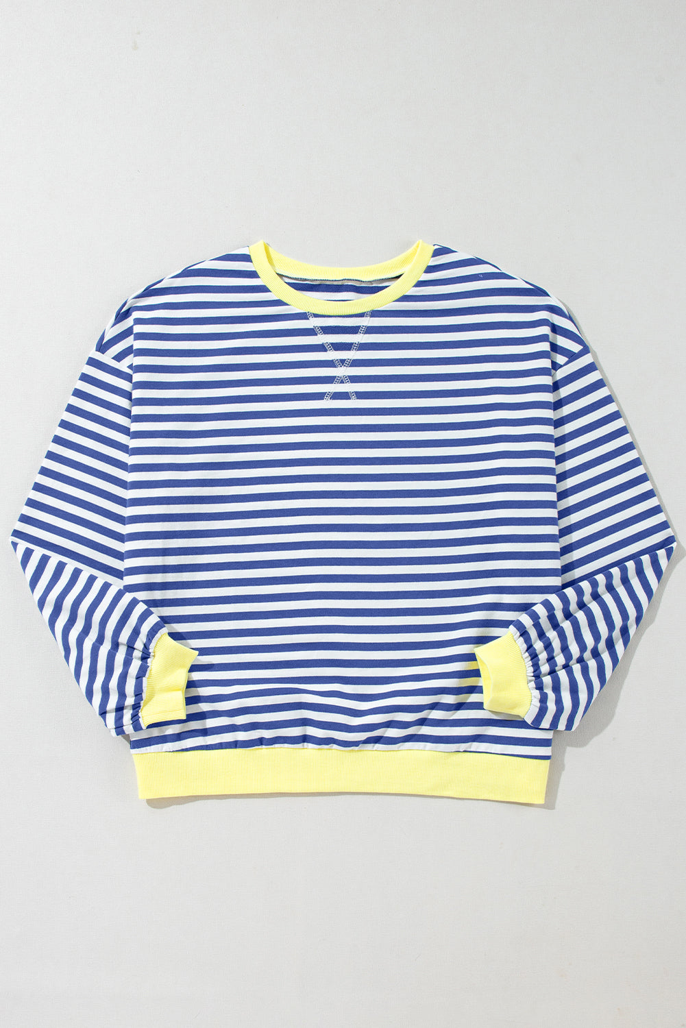 Sky Blue Stripe Contrast Edge Oversized Pullover