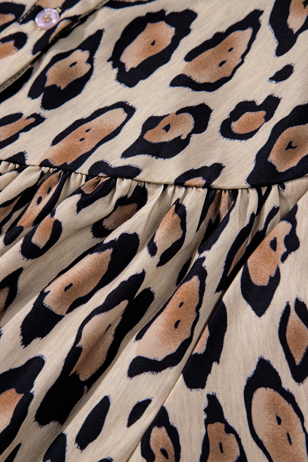 Light French Beige Leopard Print Balloon Sleeve Loose Blouse