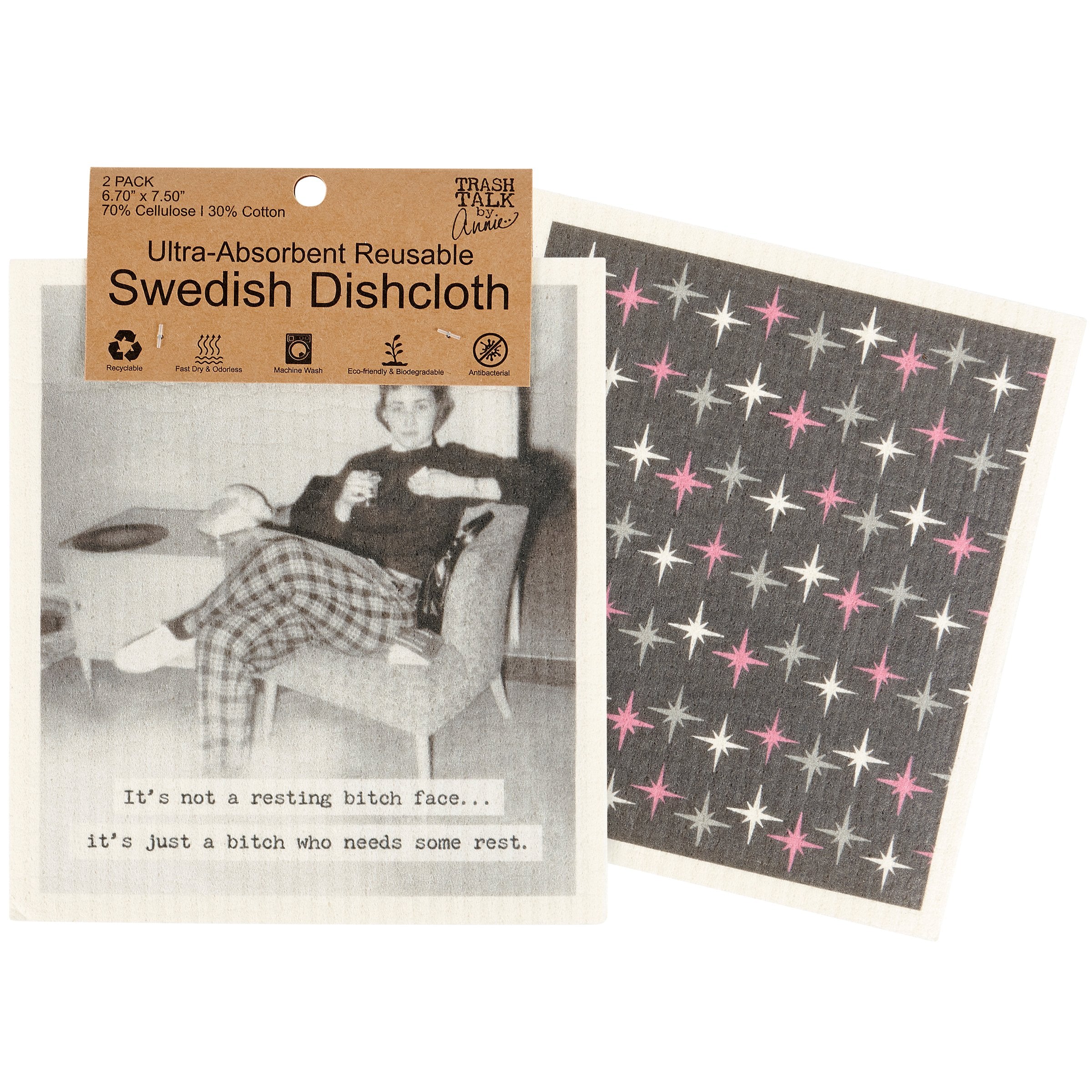 Sassy 'Needs Some Rest' Swedish Dishcloth Set - Eco-Friendly, Ultra-Absorbent Kitchen Wipes