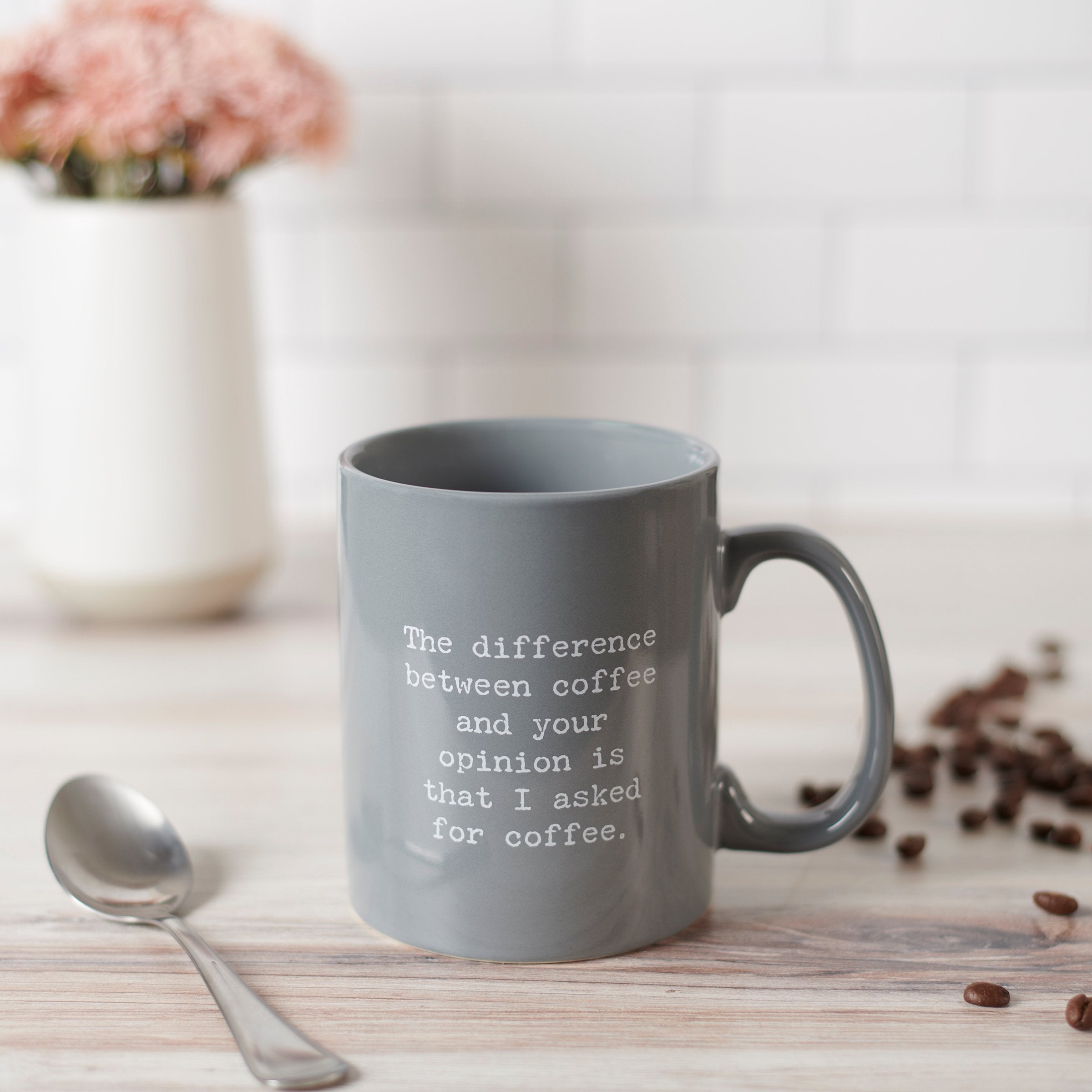 Humorous Coffee Lover's Stoneware Mug: "Your Opinion" 20oz Dishwasher Safe